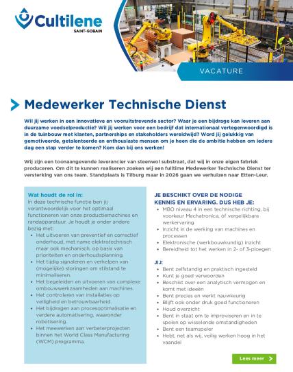 Vacature Medewerker Technische Dienst